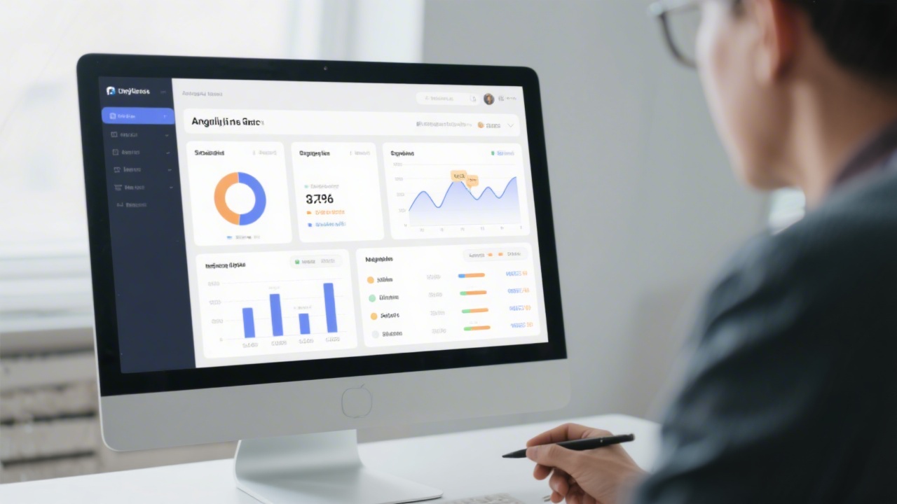 Computer screen showing a clean analytics dashboard with charts and key metrics, used during a lesson about marketing data and reporting.